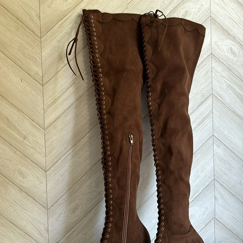 NEW Jeffrey Campbell Olianna over the knee lace up boots brown 6.5